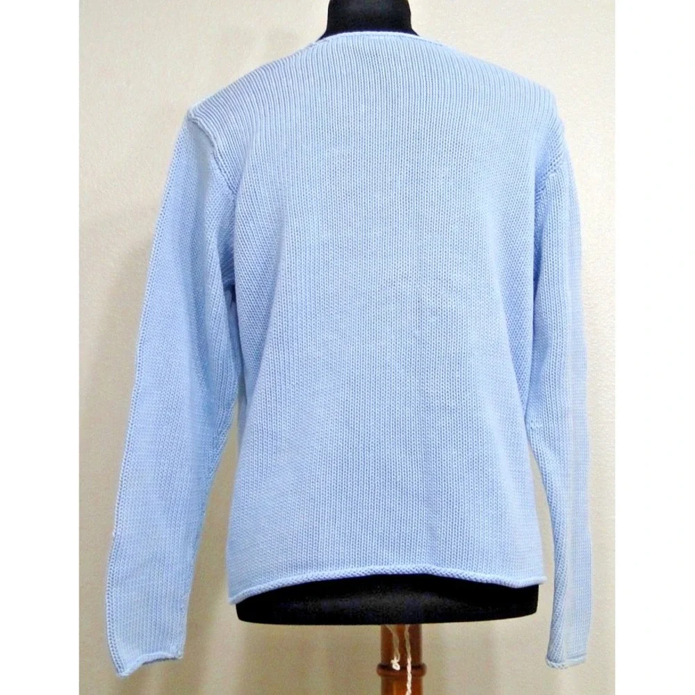 Eileen Fisher Woman Tight Knit Crochet Baby Blue‎ Pullover Sweater Large Petite